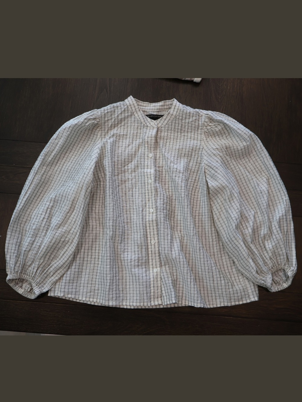 Banana Republic Plaid Blouse Womens Small Balloon Sleeve Pintuck Preppy